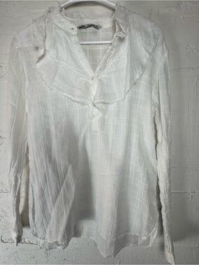 ZARA Blouse Shirt Top Small 100% Cotton Gauze Lace Frilled cottagecore minimal M